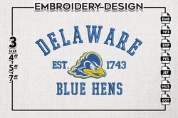 delaware blue hens est logo embroidery designs, ncaa delaware blue hens team embroidery, ncaa team logo, 3 sizes, machin