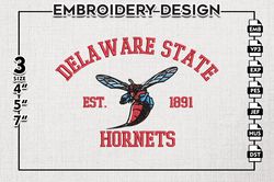 delaware state hornets est logo embroidery designs, ncaa delaware state hornets team embroidery, ncaa team logo, 3 sizes