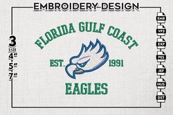 florida gulf coast eagles est logo embroidery designs, ncaa florida gulf coast eagles team embroidery, ncaa team logo, 3