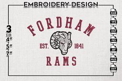 fordham rams est logo embroidery designs, ncaa fordham rams team embroidery, ncaa team logo, 3 sizes, machine embroidery