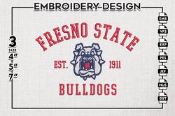 fresno state bulldogs est logo embroidery designs, ncaa fresno state bulldogs team embroidery, ncaa team logo, 3 sizes,