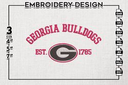 georgia bulldogs est logo embroidery designs, ncaa georgia bulldogs team embroidery, ncaa team logo, 3 sizes, machine