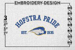 hofstra pride est logo embroidery designs, ncaa hofstra pride team embroidery, ncaa team logo, 3 sizes, machine embroide