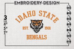 idaho state bengals est logo embroidery designs, ncaa idaho state bengals team embroidery, ncaa team logo, 3 sizes