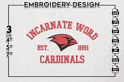 incarnate word cardinals est logo embroidery designs, ncaa incarnate word cardinals team embroidery, ncaa team logo