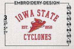 iowa state cyclones est logo embroidery designs, ncaa iowa state cyclones team embroidery, ncaa team logo, 3 sizes, mach