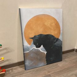cat portrait canvas, black cat canvas print, cat wall art canvas, cat canvas