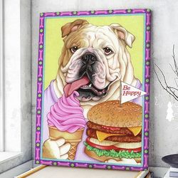 dog portrait canvas, bulldog hamburger, canvas print, dog canvas print, dog wall art canvas, dog poster printing