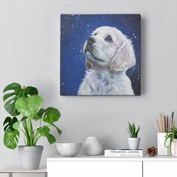 dog square canvas, golden retriever pup in snow, canvas print, dog poster printing, dog wall art canvas