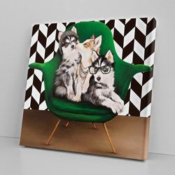 dog square canvas, hipster, sister and mister, canvas print, dog poster printing, dog wall art canvas
