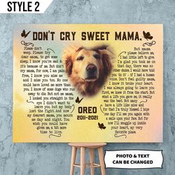 personalized poster & canvas don't cry sweet mama dog poem printable canvas poster, gift for dog lovers