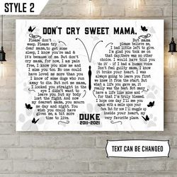personalized poster & canvas don't cry sweet mama dog poem printable canvas poster, gift for dog lovers