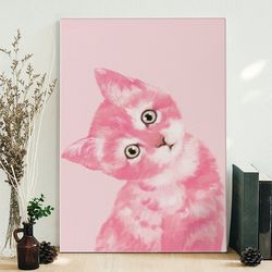 cat portrait canvas, baby cat in pink, canvas print, cat canvas, cat wall art canvas