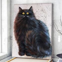 cat portrait canvas, black cat, canvas print, cat wall art canvas, cats canvas print