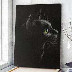 cat portrait canvas, black cat wall art canvas, cats canvas print, cat canvas