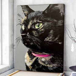 cat portrait canvas, black tortiseshell cat, canvas print, cat wall art canvas, cats canvas print