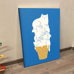 cat portrait canvas, cats ice cream, canvas print, cats canvas print, cat wall art canvas