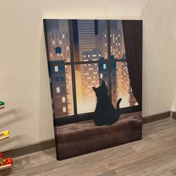 cat portrait canvas, city view, canvas print, cat wall art canvas, canvas with cats on it