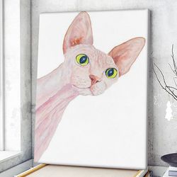 cat portrait canvas, funny sphinx cat, canvas print, cat wall art canvas, cats canvas print