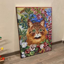 cat portrait canvas, louis wain's cats, cat in the garden, canvas print, cats canvas print