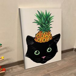 cat portrait canvas, pineapple kitty canvas print, cats canvas print, canvas with cats on it