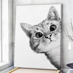 cat portrait canvas, sneaky cat, canvas print, cat wall art canvas, cats canvas print