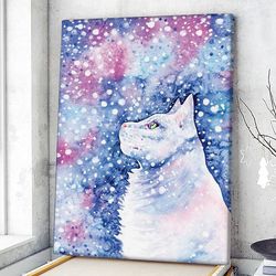 cat portrait canvas, snow cat, canvas print, cat wall art canvas, cats canvas print