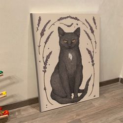 cat portrait canvas, the cat and lavender, canvas print, cats canvas print, cats poster printing