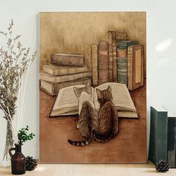 cat portrait canvas, two kittens reading books, canvas print, cats canvas print