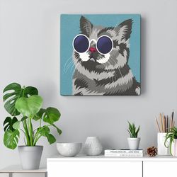cat square canvas, funny painting of a gray cat, cats canvas print, canvas with cats on it