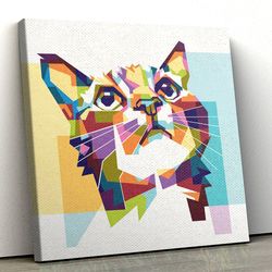 cat square canvas, geometric cat wall art canvas, cats canvas print, cat wall art canvas