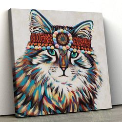 cat square canvas, hippie cat, canvas print, cat wall art canvas, cats canvas print, canvas with cats on it