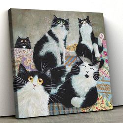 cat square canvas, patchwork cats, canvas print, cat wall art canvas