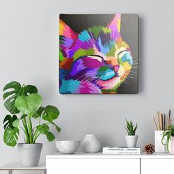 cat square canvas, rainbow cat, cat wall art canvas, cat canvas, canvas with cats on it