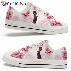 dachshund flowers watercolor low top shoes , happy international dog day canvas sneaker