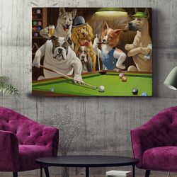 dog landscape canvas, dogs playing pool, canvas print, dog wall art canvas, dog poster printing