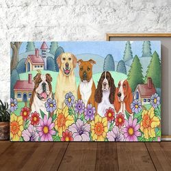 dog landscape canvas, great outdoors village canvas print, dog painting posters, dog wall art canvas