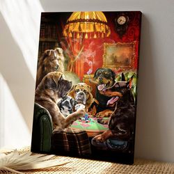 dog playing poker, dog canvas poster, dog wall art, gifts for dog lovers