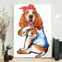 dog portrait canvas, basset hound, i love mom tattoo, canvas print