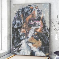 dog portrait canvas, bernese mountain dog with pup canvas print, dog wall art canvas