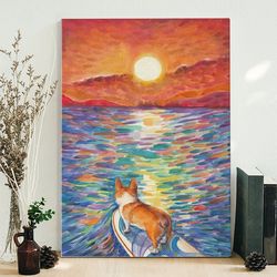 dog portrait canvas, corgi, sunset surfer, canvas print, dog wall art canvas, dog canvas print