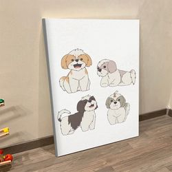 dog portrait canvas, cute shih tzu dog drawing pattern, canvas print, dog painting posters