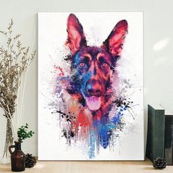 dog portrait canvas, drippy jazzy german shepherd colorful, dog canvas print