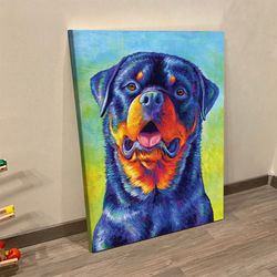 dog portrait canvas, gentle guardian, colorful rottweiler, canvas print, dog poster printing, dog wall art canvas