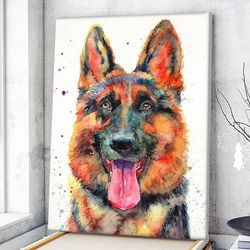 dog portrait canvas, german shepherd pet portrait canvas print, dog wall art canvas, dog poster printing