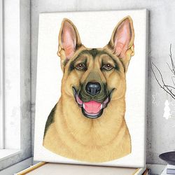 dog portrait canvas, german shepherd portrait canvas print, dog wall art canvas, dog poster printing