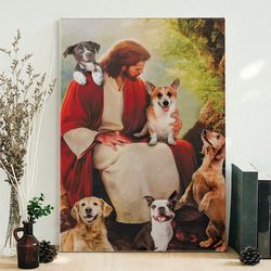 dog portrait canvas, god surrounded by dogs angels canvas, god canvas, dog wall art canvas