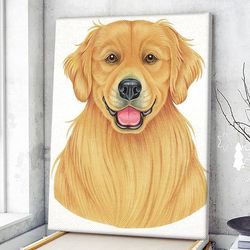dog portrait canvas, golden retriever portrait canvas print, dog wall art canvas, dog poster printing