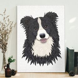dog portrait canvas, happy border collie, dog wall art canvas, dog canvas print, dog painting posters