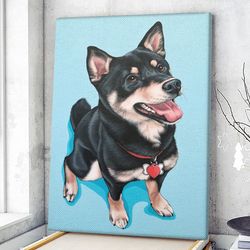 dog portrait canvas, happy shiba inu canvas print, dog wall art canvas, dog poster printing